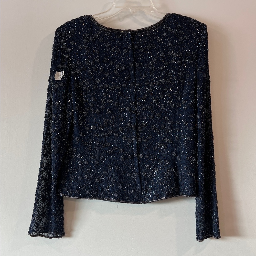 Adrianna‎ Papell - Navy Beaded Silk Formal Shell - 8 - Picture 2 of 10